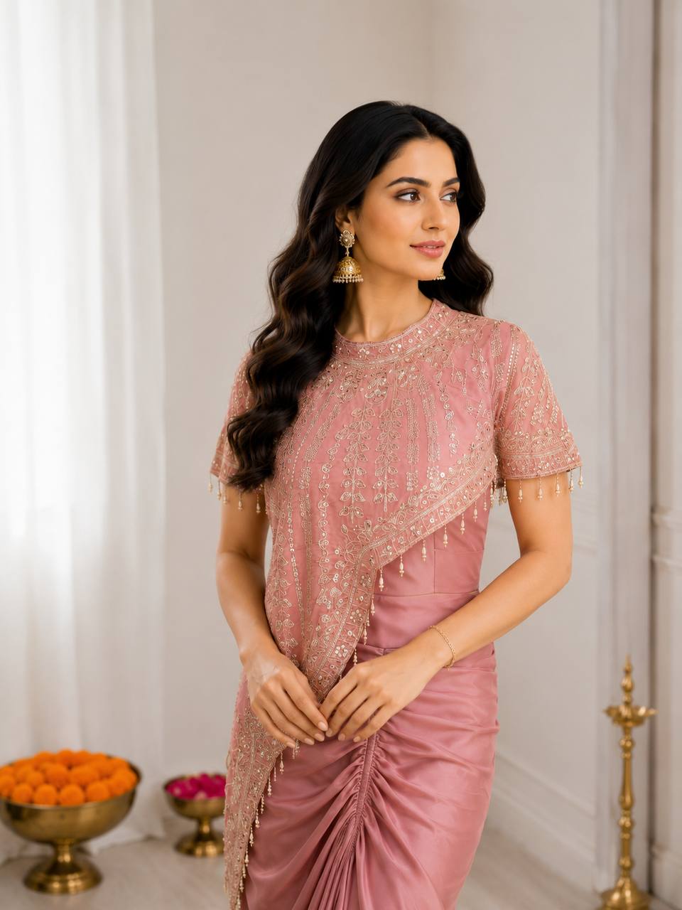 Premium Crepe Silk Koti, Dhoti & Blouse 3-Piece Set