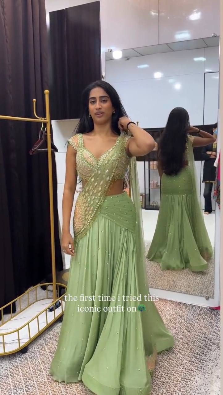 Heavy Chinon Silk Lehenga with Attached Net Pallu