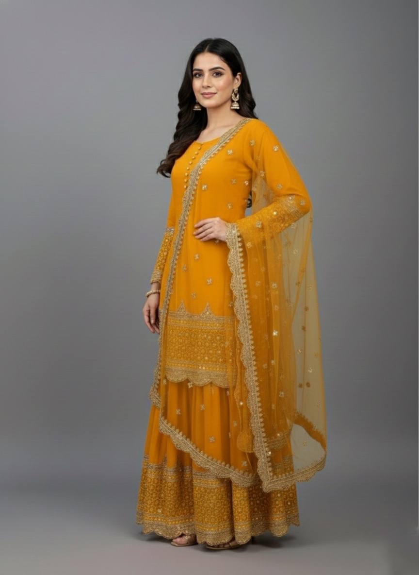 Georgette Sequence Work Sharara Suit Set