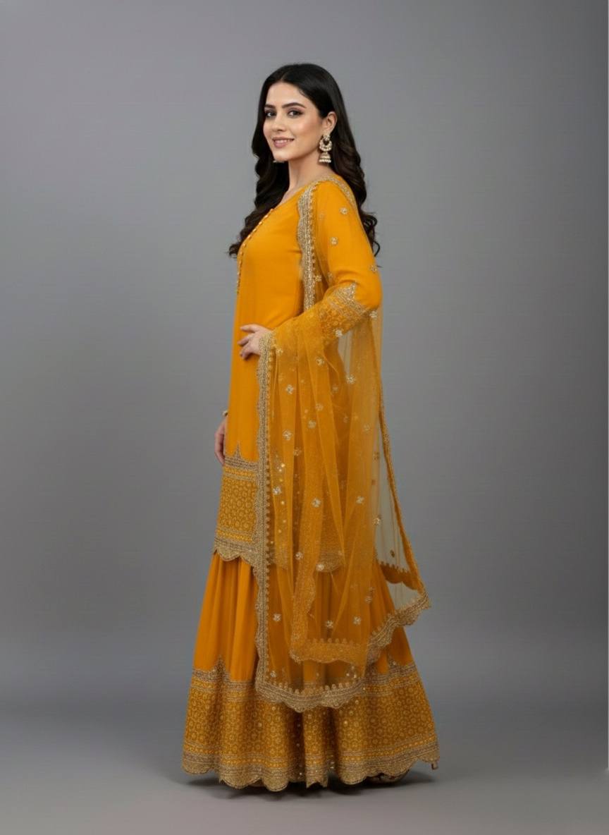 Georgette Sequence Work Sharara Suit Set