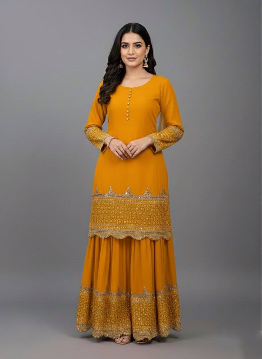 Georgette Sequence Work Sharara Suit Set