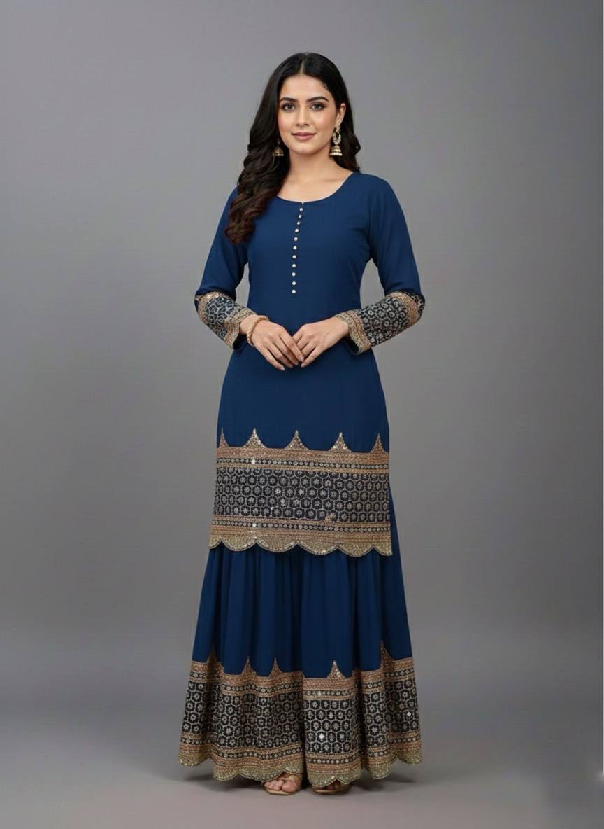 Georgette Sequence Work Sharara Suit Set
