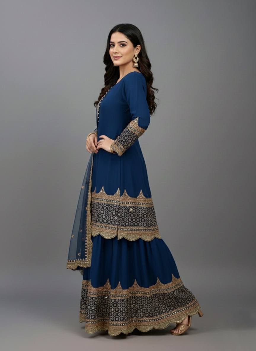 Georgette Sequence Work Sharara Suit Set