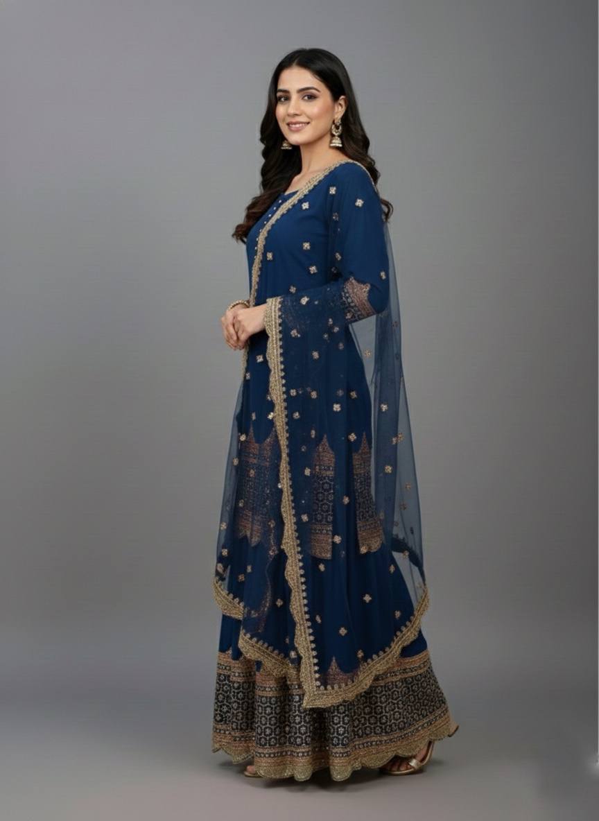Georgette Sequence Work Sharara Suit Set