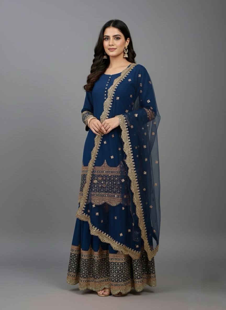 Georgette Sequence Work Sharara Suit Set
