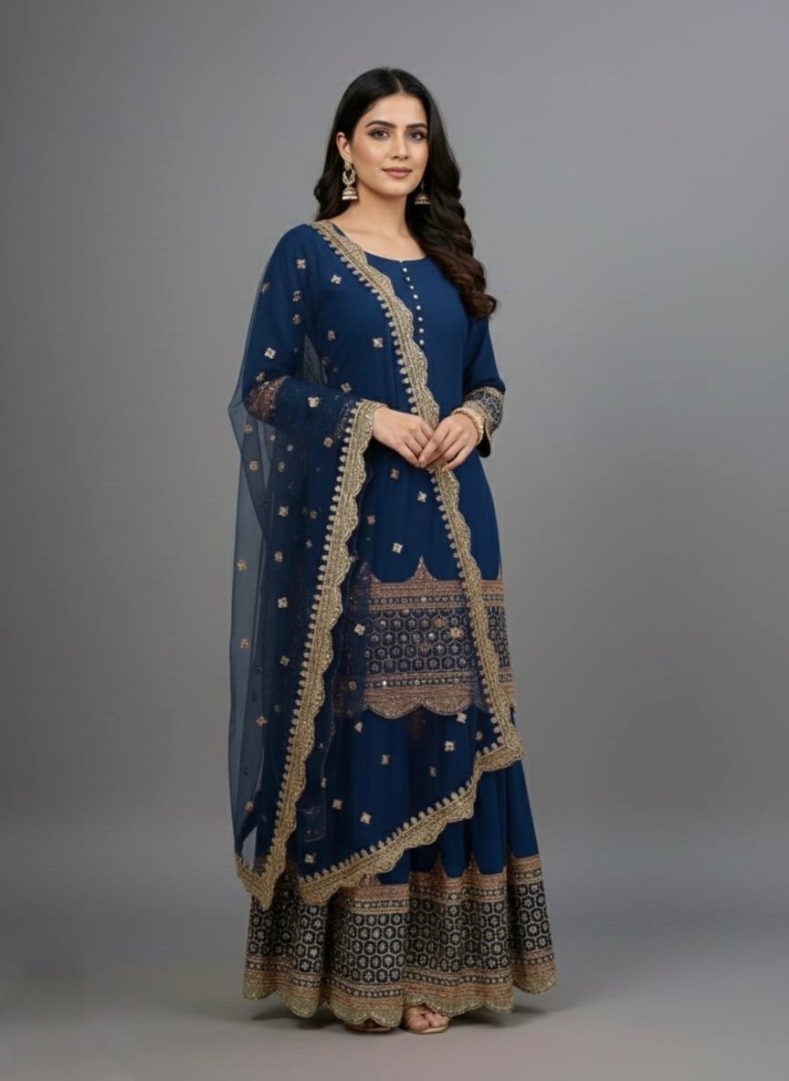 Georgette Sequence Work Sharara Suit Set