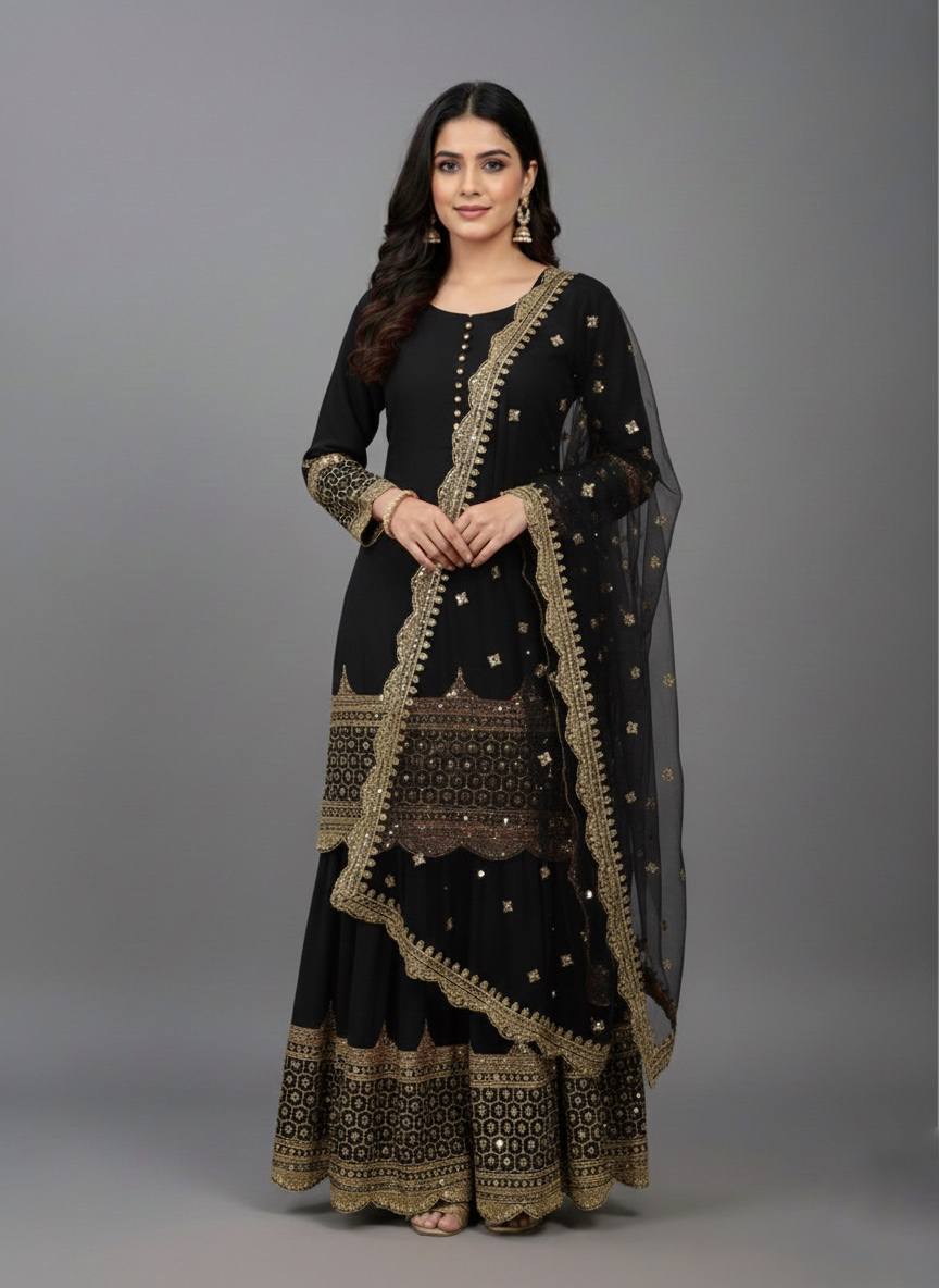 Georgette Sequence Work Sharara Suit Set