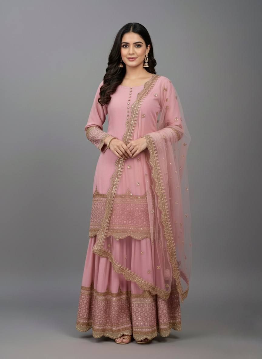Georgette Sequence Work Sharara Suit Set