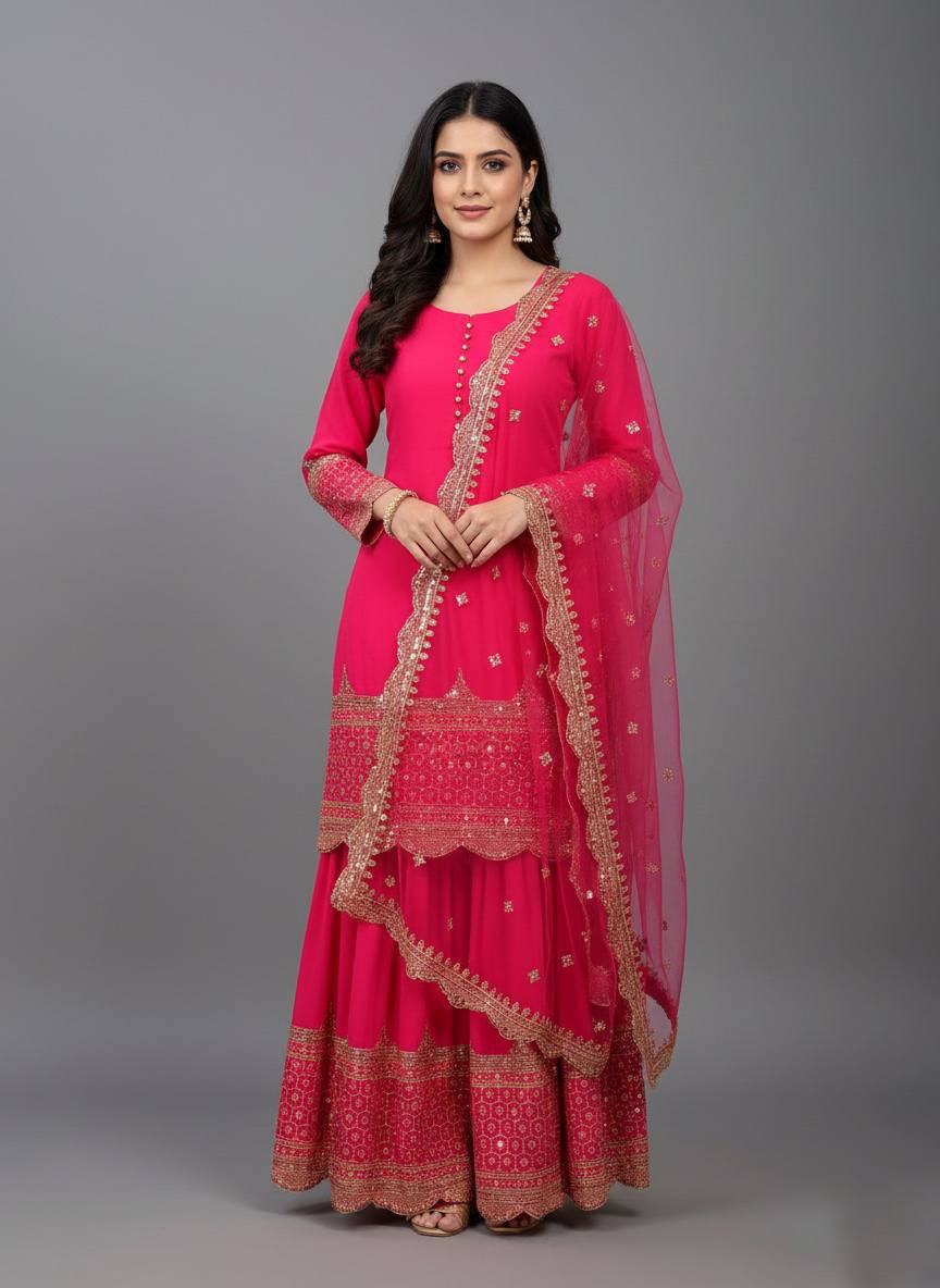 Georgette Sequence Work Sharara Suit Set