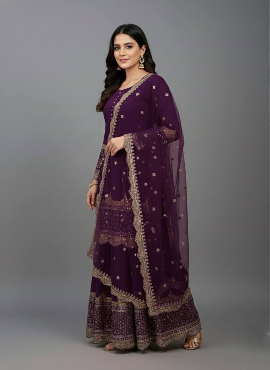 Georgette Sequence Work Sharara Suit Set