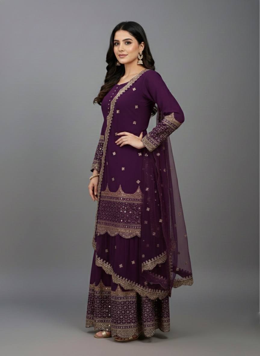 Georgette Sequence Work Sharara Suit Set