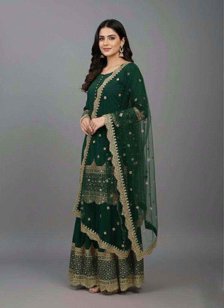 Georgette Sequence Work Sharara Suit Set