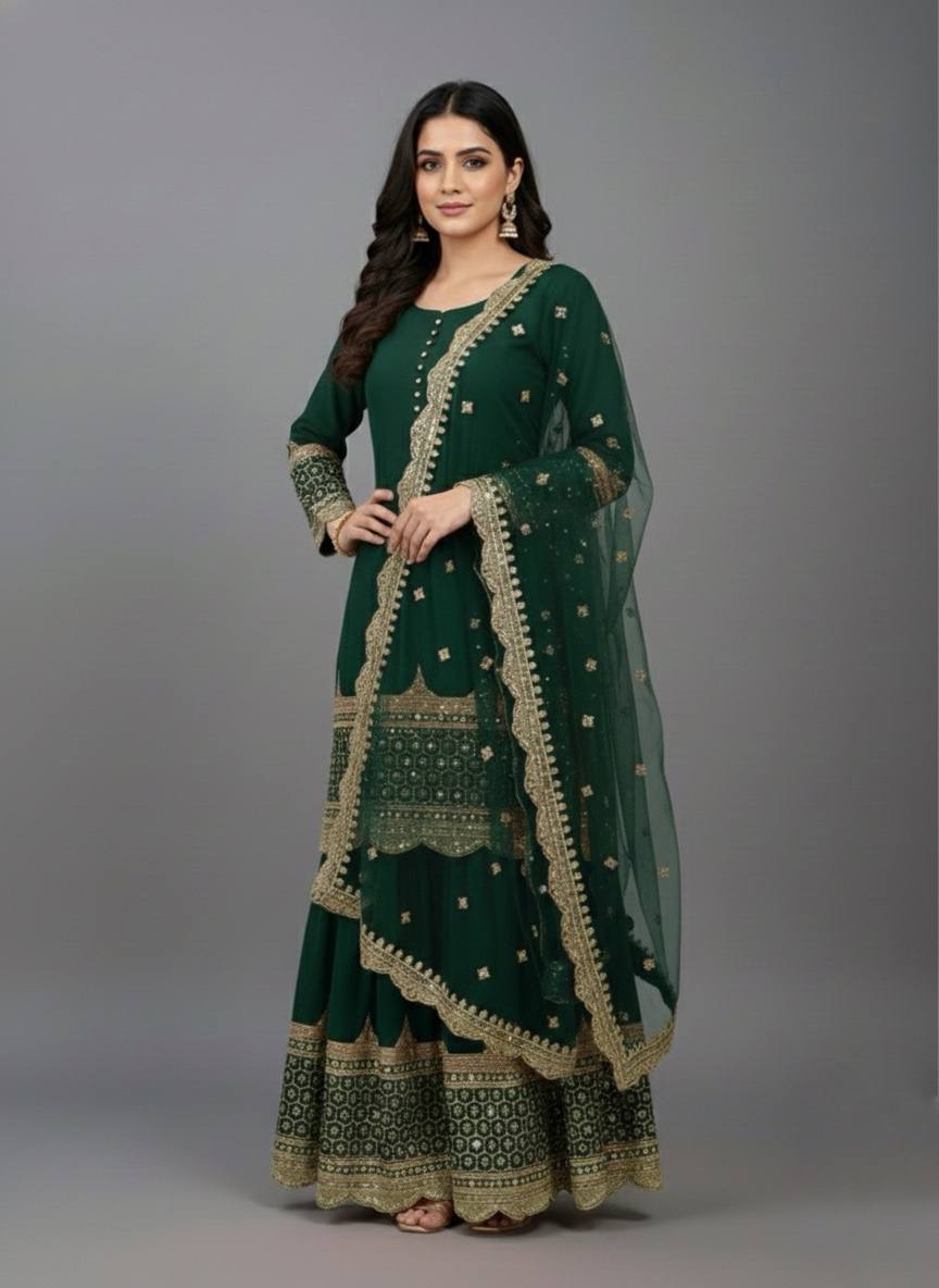 Georgette Sequence Work Sharara Suit Set