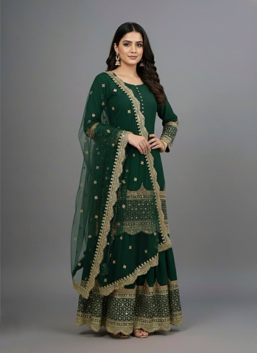 Georgette Sequence Work Sharara Suit Set