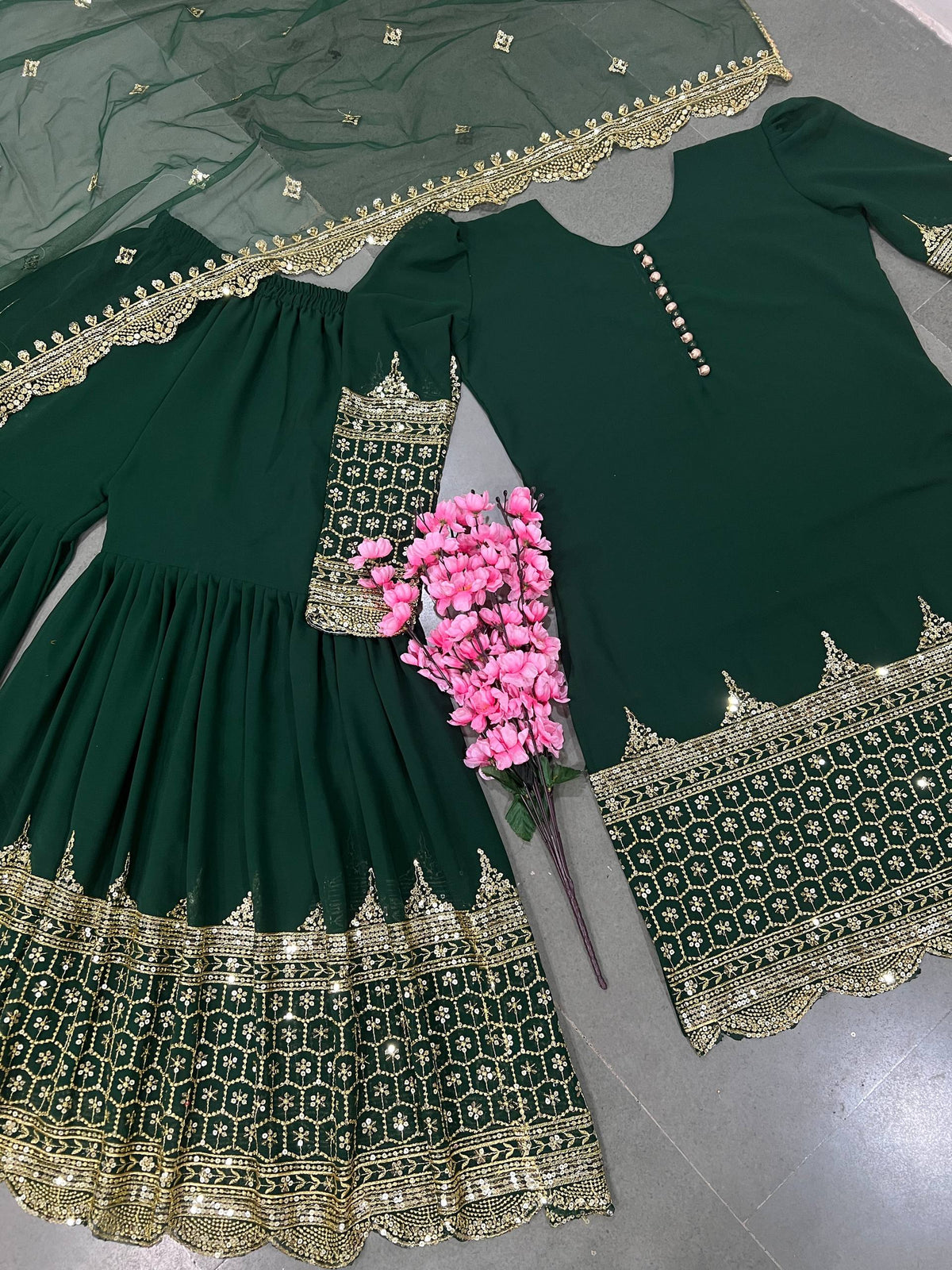 Georgette Sequence Work Sharara Suit Set