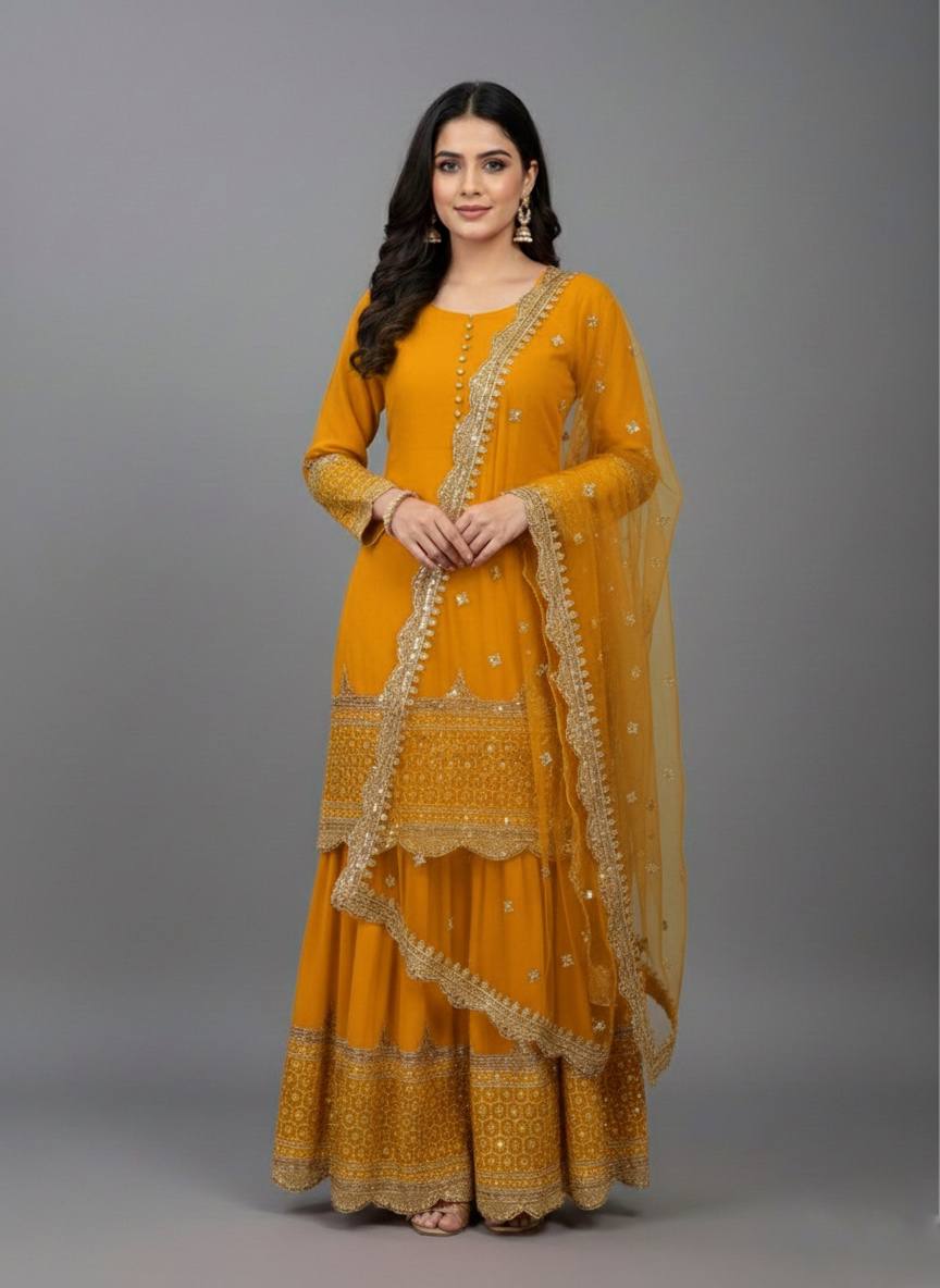Georgette Sequence Work Sharara Suit Set