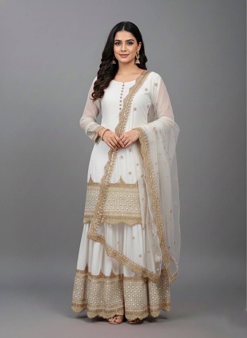 Georgette Sequence Work Sharara Suit Set