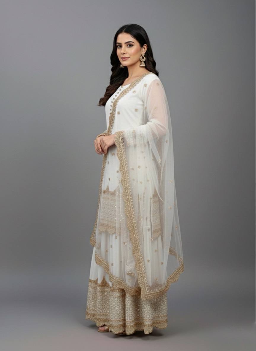 Georgette Sequence Work Sharara Suit Set