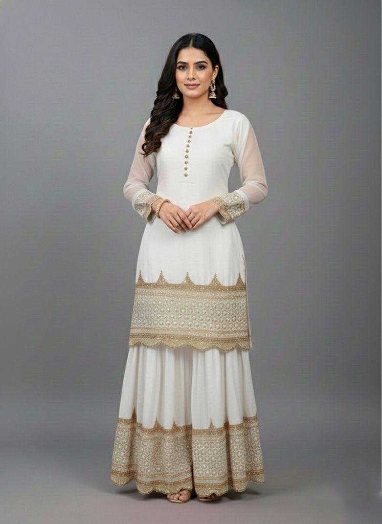 Georgette Sequence Work Sharara Suit Set