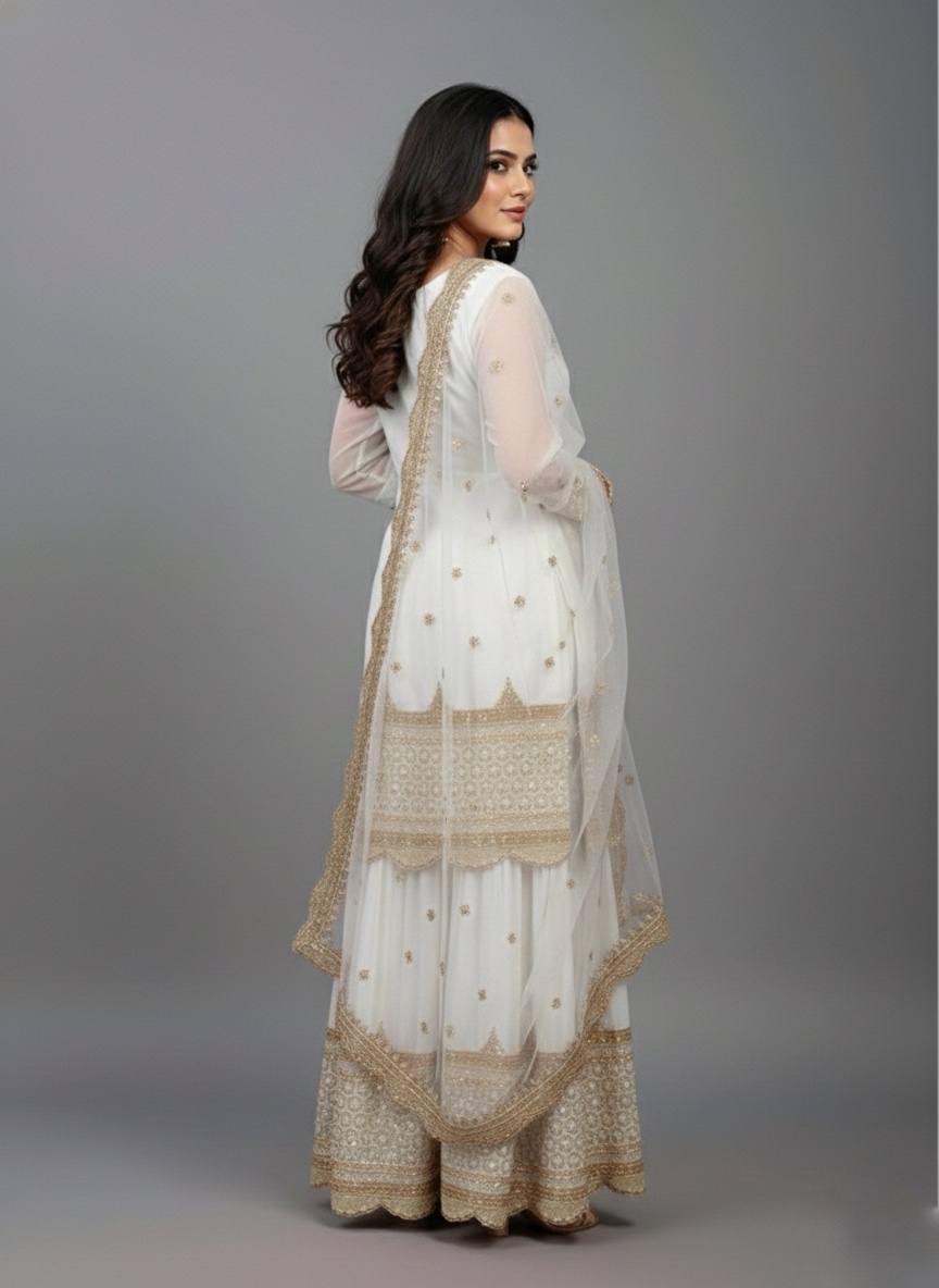 Georgette Sequence Work Sharara Suit Set