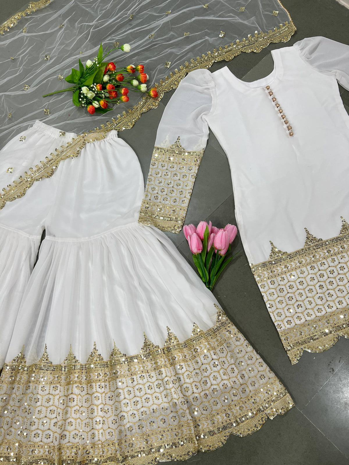 Georgette Sequence Work Sharara Suit Set