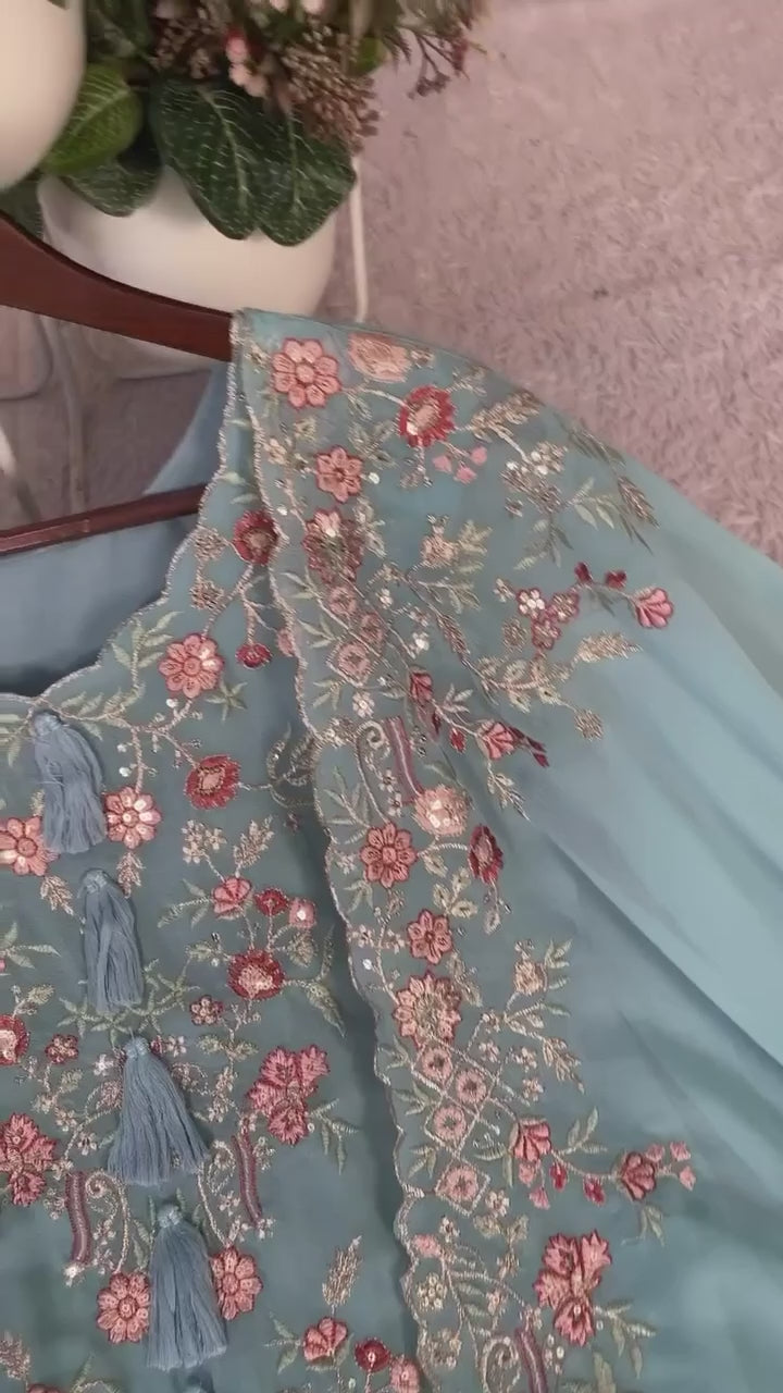 Elegant Designer Sequence Embroidered Kurta Palazzo With Shrug