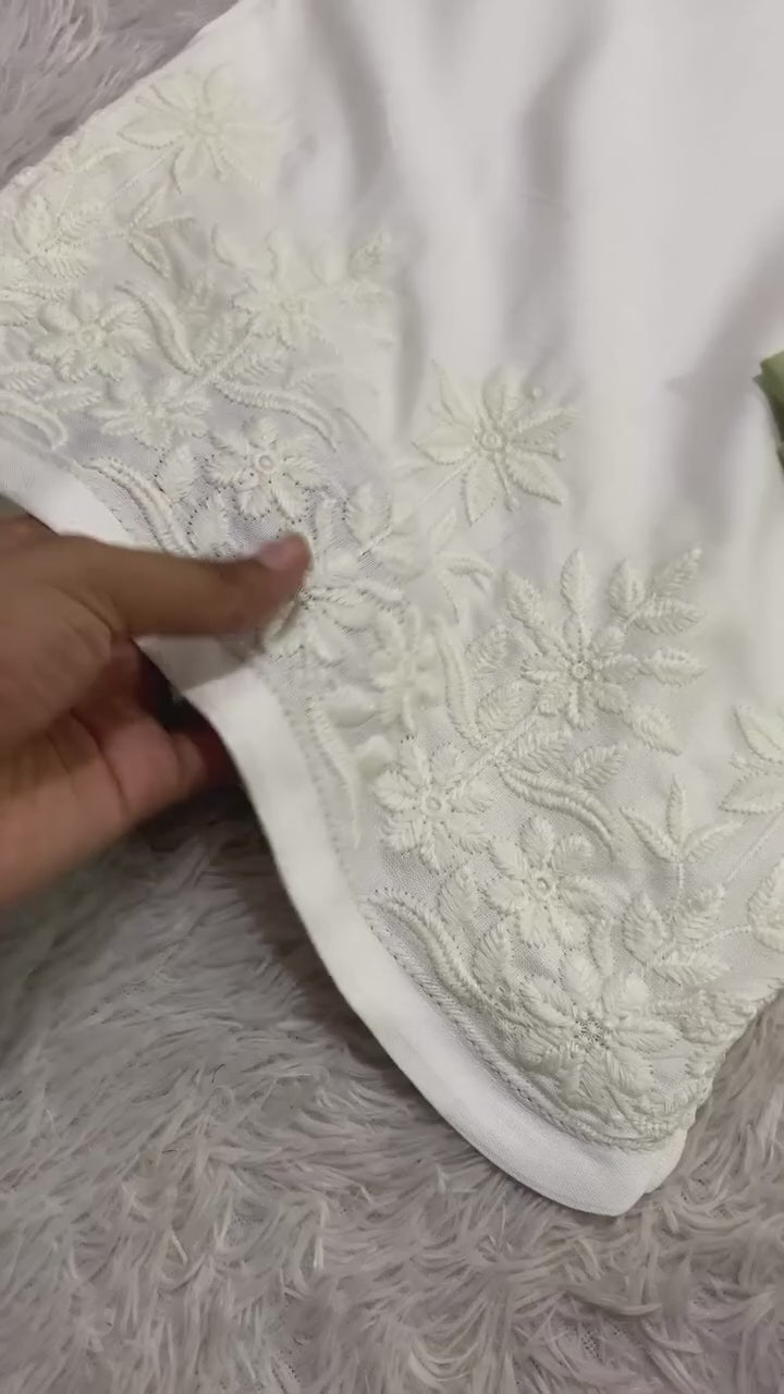 DESIGNER CHIKANKARI WORKED TOP PLAZZO AND PLAIN DUPATTA