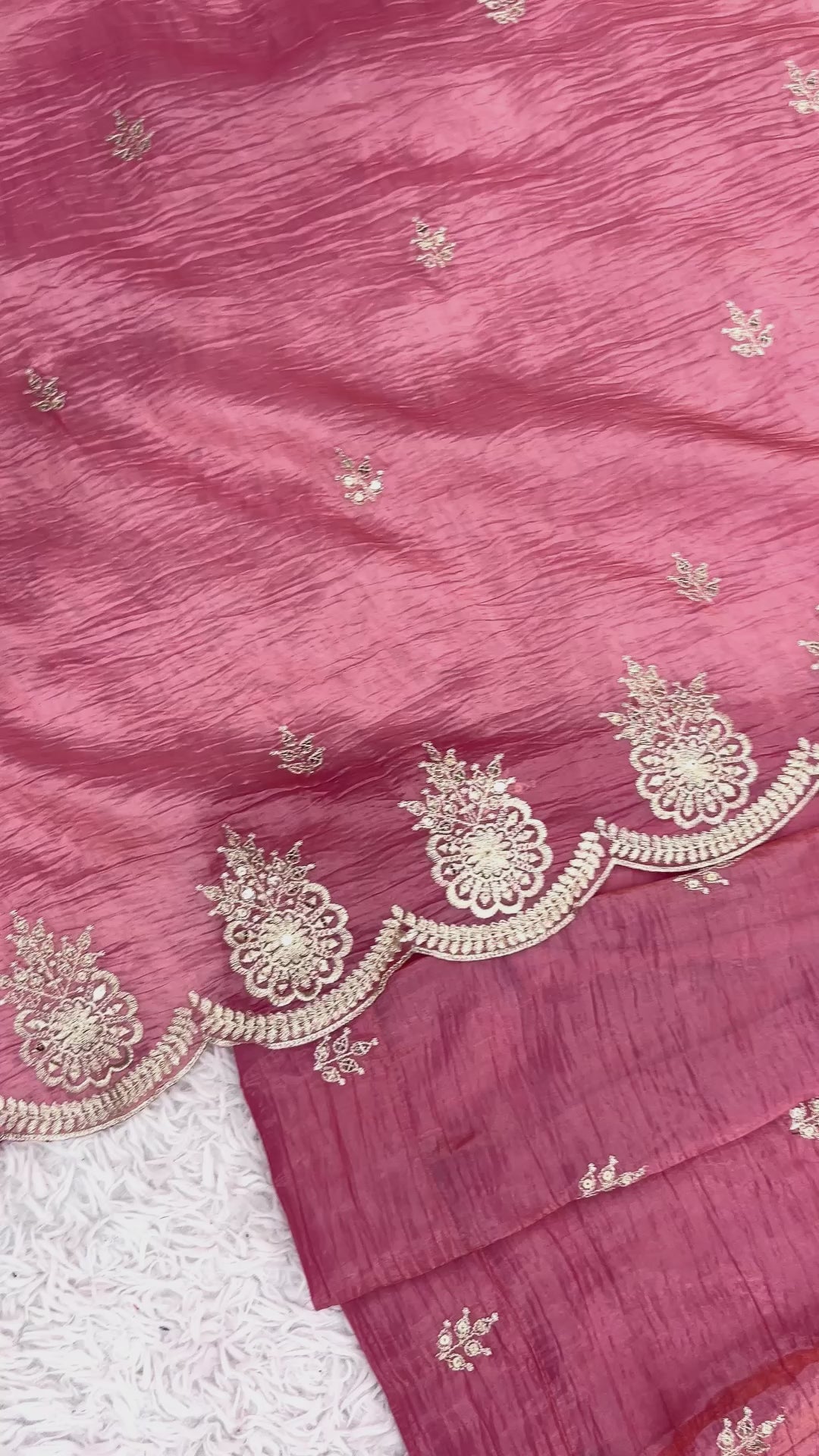 Designer Gold Crush Silk Heavy Embroidered Gown Set