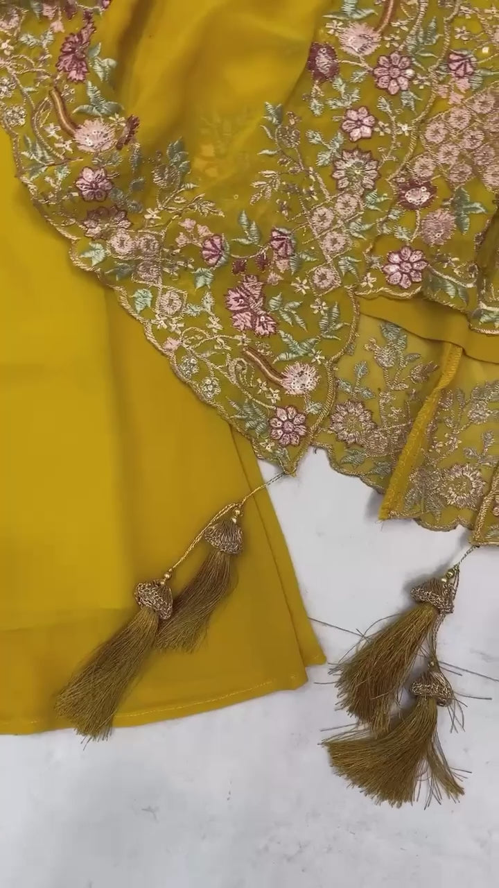 Elegant Designer Sequence Embroidered Kurta Palazzo With Shrug