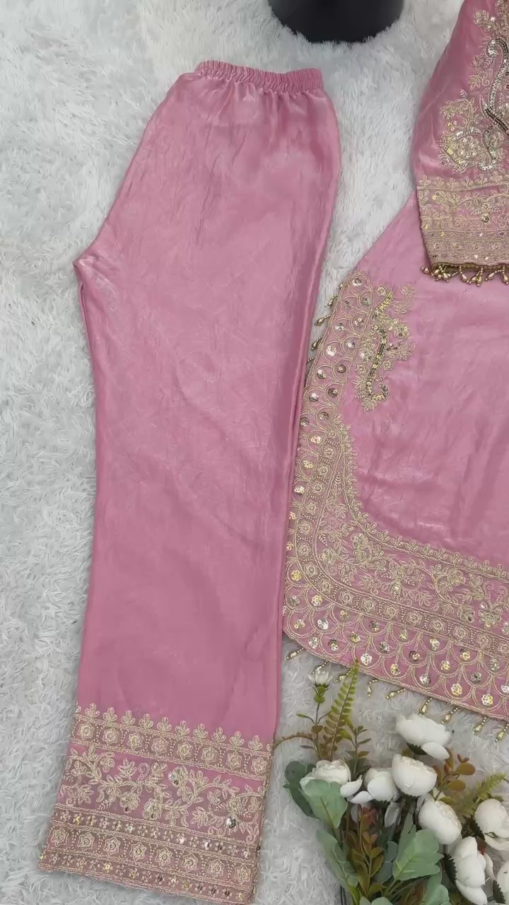 Designer Roman Glass Silk Embroidered Set