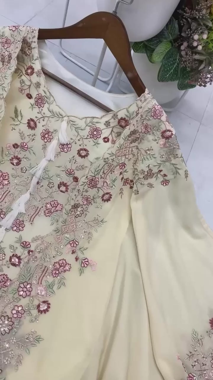 Elegant Designer Sequence Embroidered Kurta Palazzo With Shrug