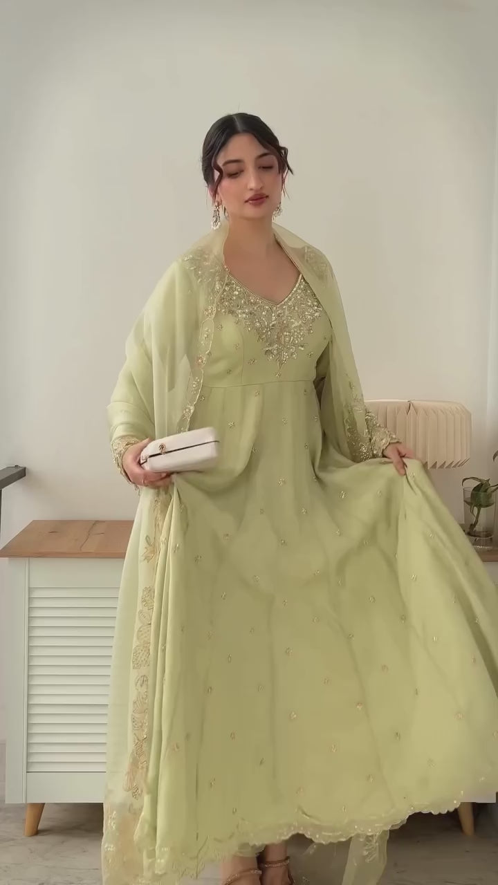 Designer Heavy Georgette Rembo Sequence Embroidered Gown Set
