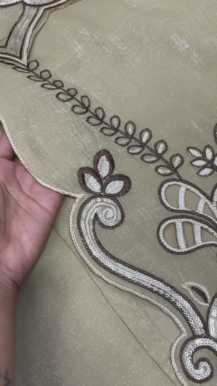 Elegant Beige Embroidered Crunchy Silk 3-Piece Salwar Suit with Cutwork Details