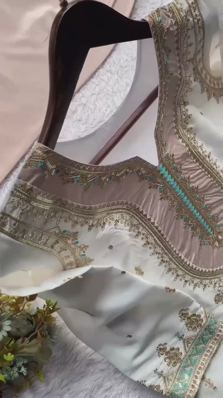 Pastel Blue Designer Embroidered Top Sharara & Dupatta Set