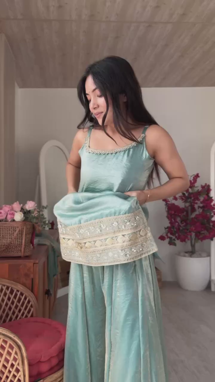 Designer Doremon Crush Mirror Work Palazzo Set